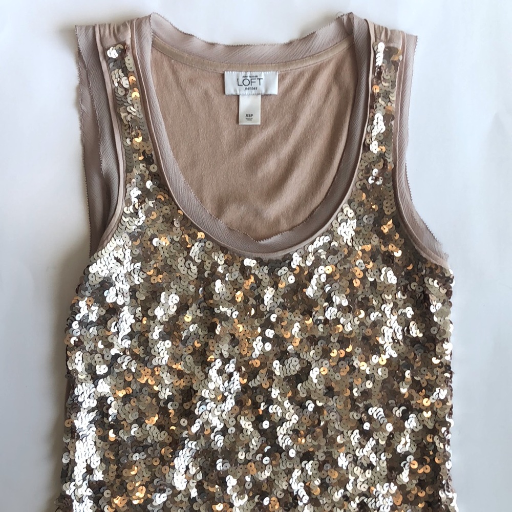 Ann Taylor LOFT Petites Rose Gold Sequin Tank Top